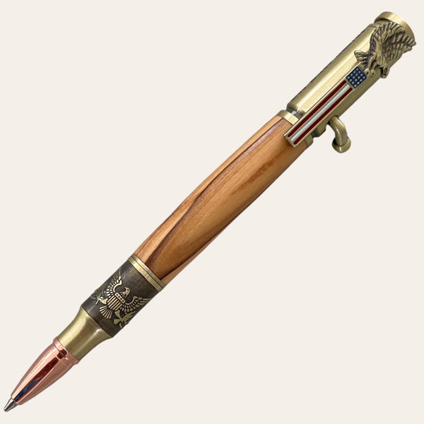 Bald eagle hand turned refillable pen on bethlehem olivewood. Paul's Hand Turned Creations