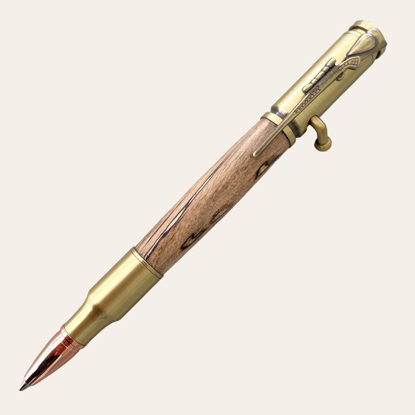 30 Caliber Rifle Bolt Action Pen with Antique Brass - Spalted Maple Wood