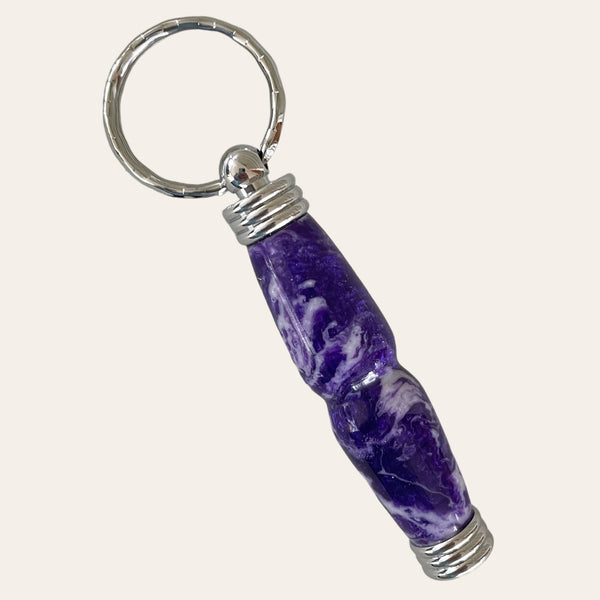 Hand Turned Resin Secret Compartment Key Chain - Purple Passion