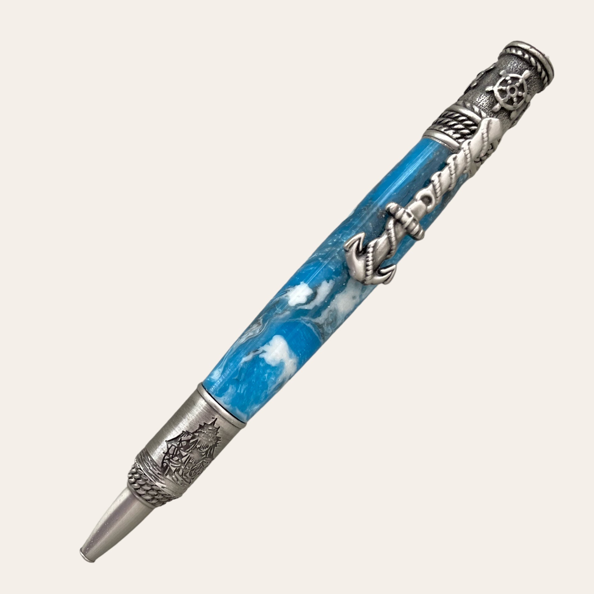 Nautical pewter retailer wood and resin twist pen