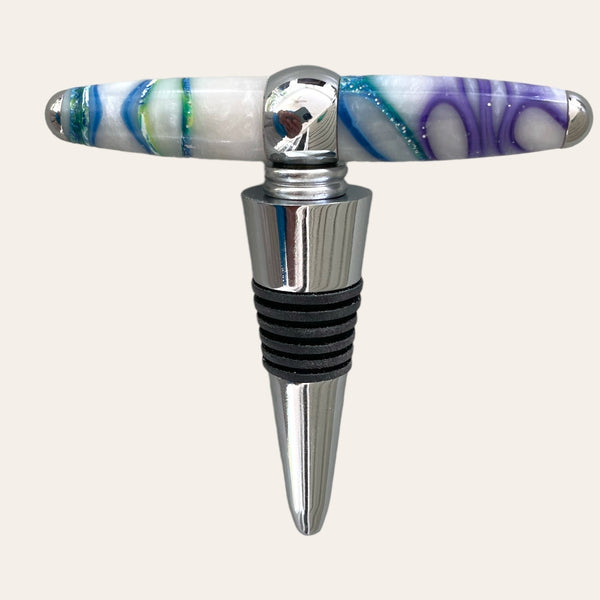 hand turned wine topper with built in corkscrew made from resin. Paul's Hand Turned Creations