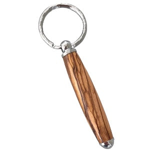  Small keychain image by Paul's Hand Turned Creations – a distinctive keychain with a polished wooden handle characterized by rich, natural grain patterns. This exquisitely handcrafted handle is connected to a sleek, shiny silver ring. 