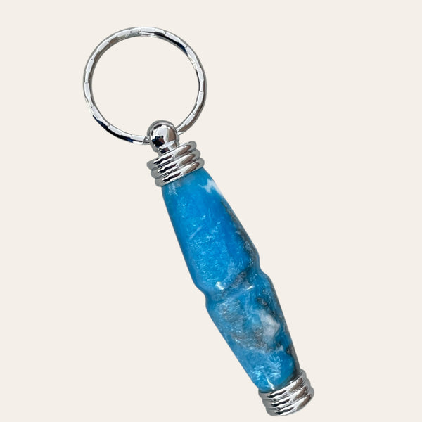 Bluebird keychain by Paul's Hand Turned Creations with secret compartment, silver accents.