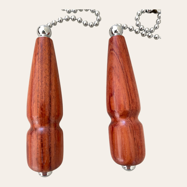 Bubinga Wood Pull Chains by Paul's Hand Turned Creations on a light background.