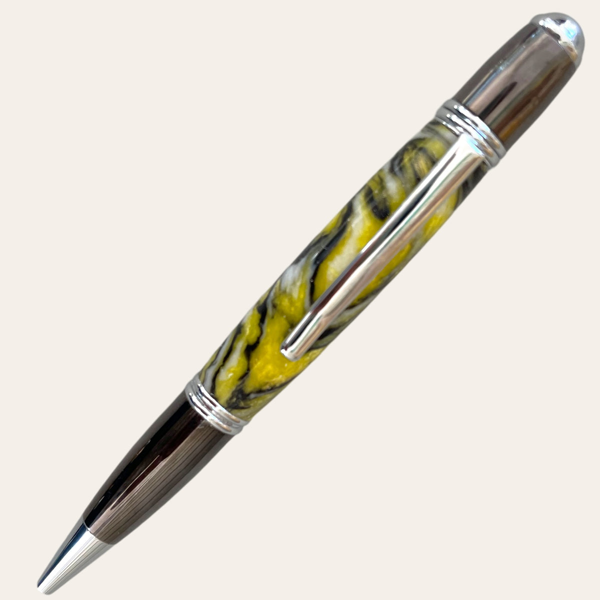 Hand Turned Resin Gatsby Refillable Pen Gun Metal Trim - Bumblebee