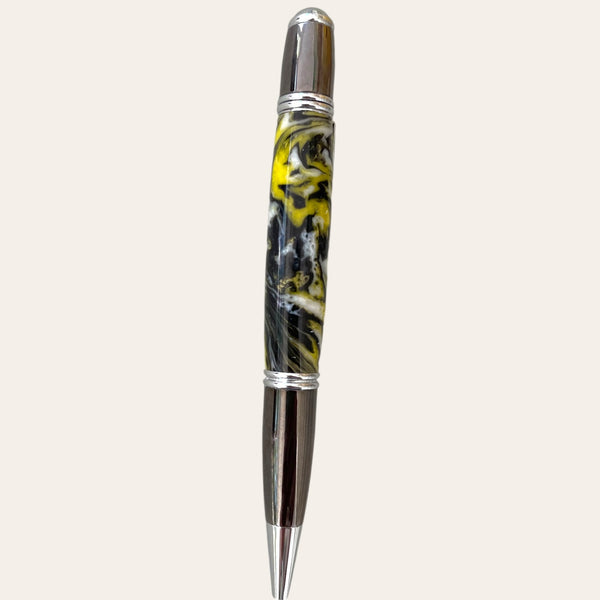 Hand Turned Resin Gatsby Refillable Pen Gun Metal Trim - Bumblebee