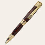 Paul's luxury music pen with gold trim, coconut wood body, and musical motifs.