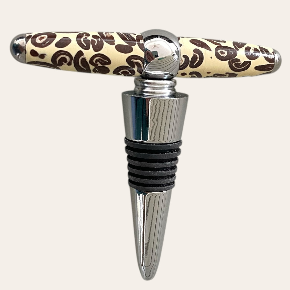 Wine topper: Resin T-Handle Winetopper Corkscrew with coffee bean pattern by Paul's Hand Turned Creations.