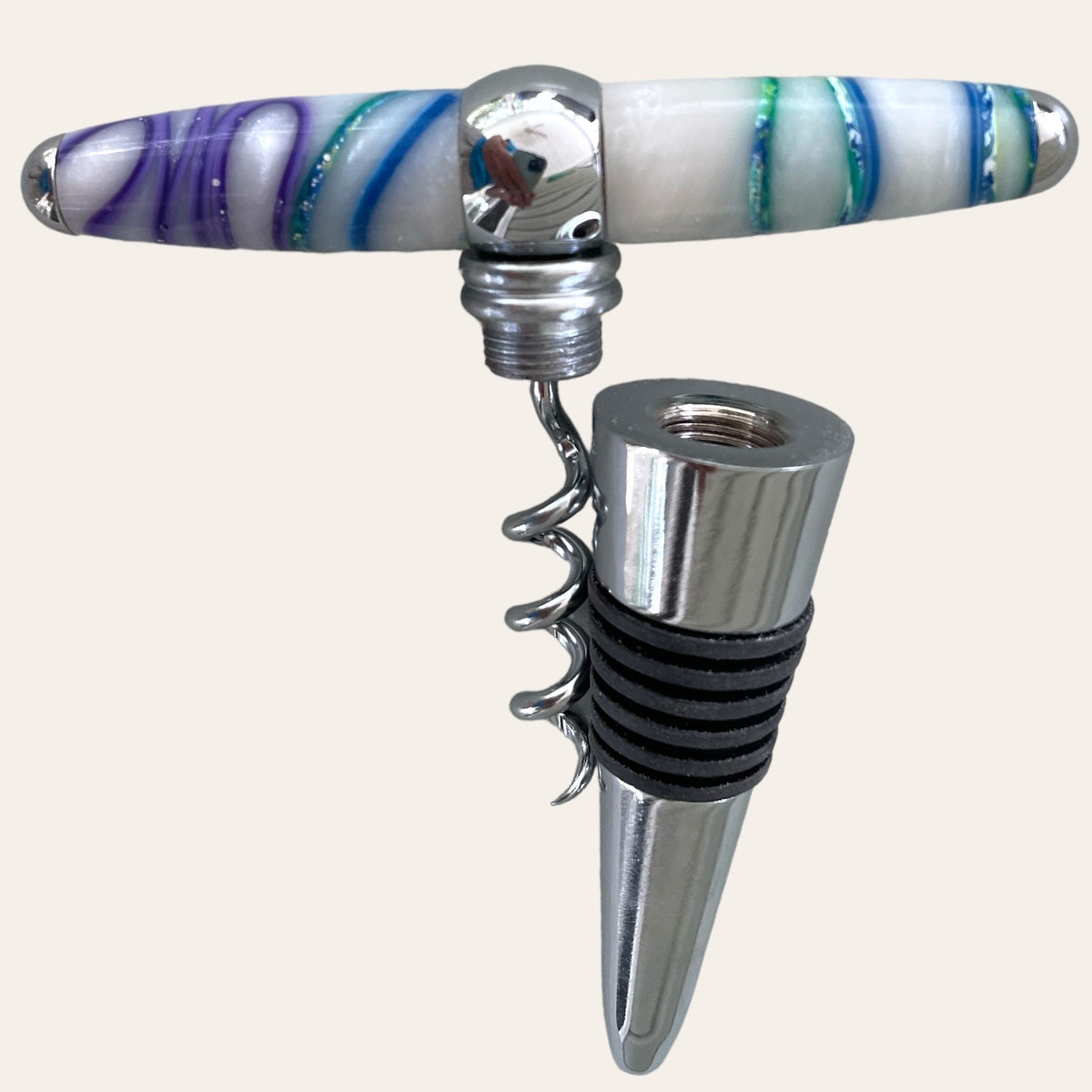 built in corkscrew for the hand turned winetopper named tutti fruiti. Paul's Hand Turned Creations