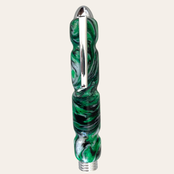 Evergreen Forest resin pen with silver accents by Paul's Hand Turned Creations.