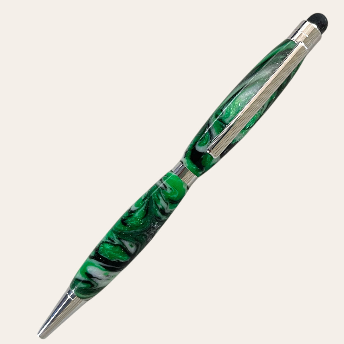 Evergreen Forest Resin Stylus Pen, Chrome Trim by Paul's Hand Turned Creations.