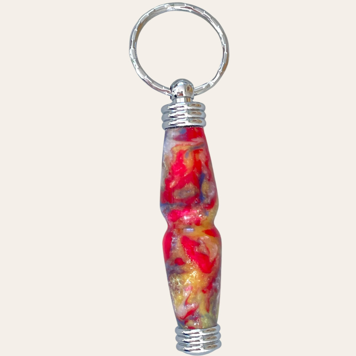 Hand Turned Resin Secret Compartment Key Chain - Groovy