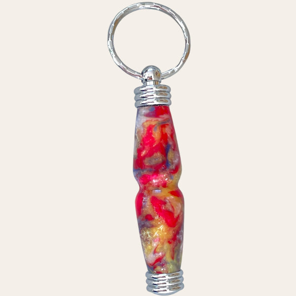 Hand Turned Resin Secret Compartment Key Chain - Groovy