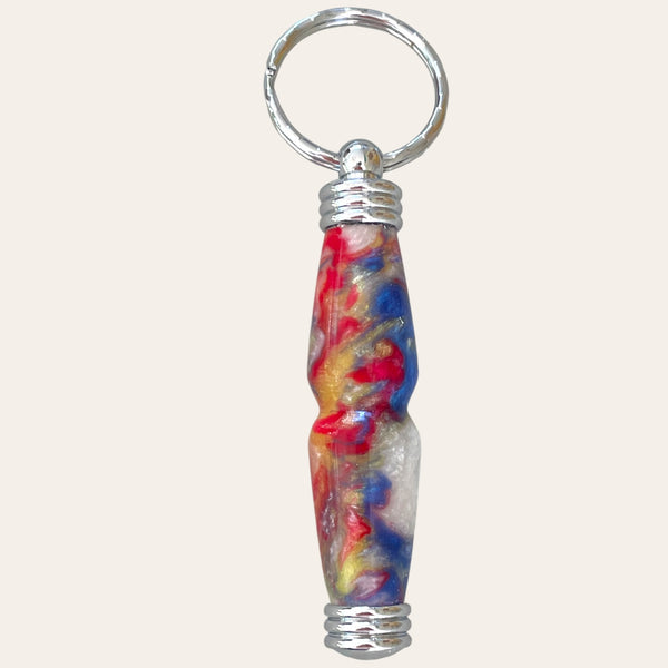 Hand Turned Resin Secret Compartment Key Chain - Groovy