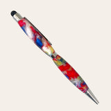 Groovy Resin Refillable Stylus Pen w/ colorful swirl, metal clip, & chrome trim by Paul's Hand Turned Creations.