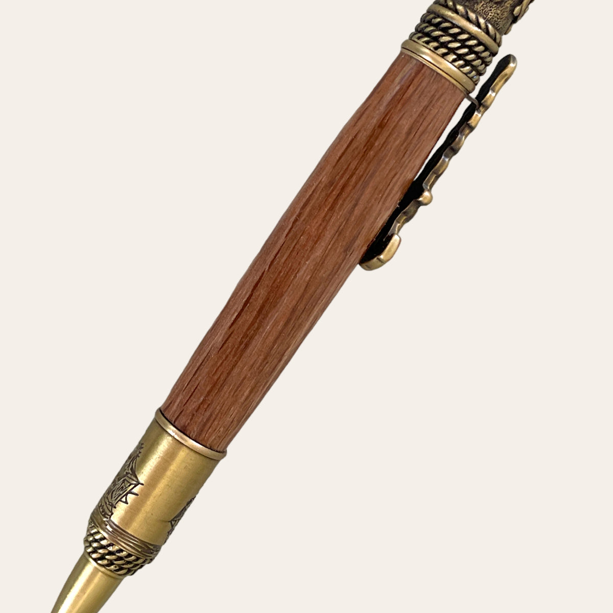 Hand Turned Nautical Pen With Antique Brass Trim-Laurel Oak