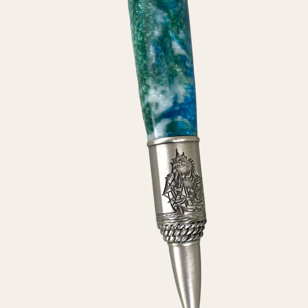 Nautical Theme Hand Turned Pen With Antique Pewter Trim- Under The Sea