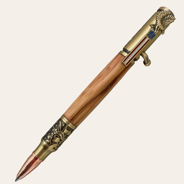 Statue Of Liberty Bolt Action Hand Turned Pen with Bethlehem Olive Wood