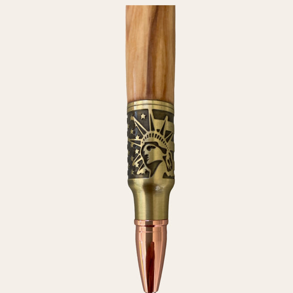Statue Of Liberty Bolt Action Hand Turned Pen with Bethlehem Olive Wood