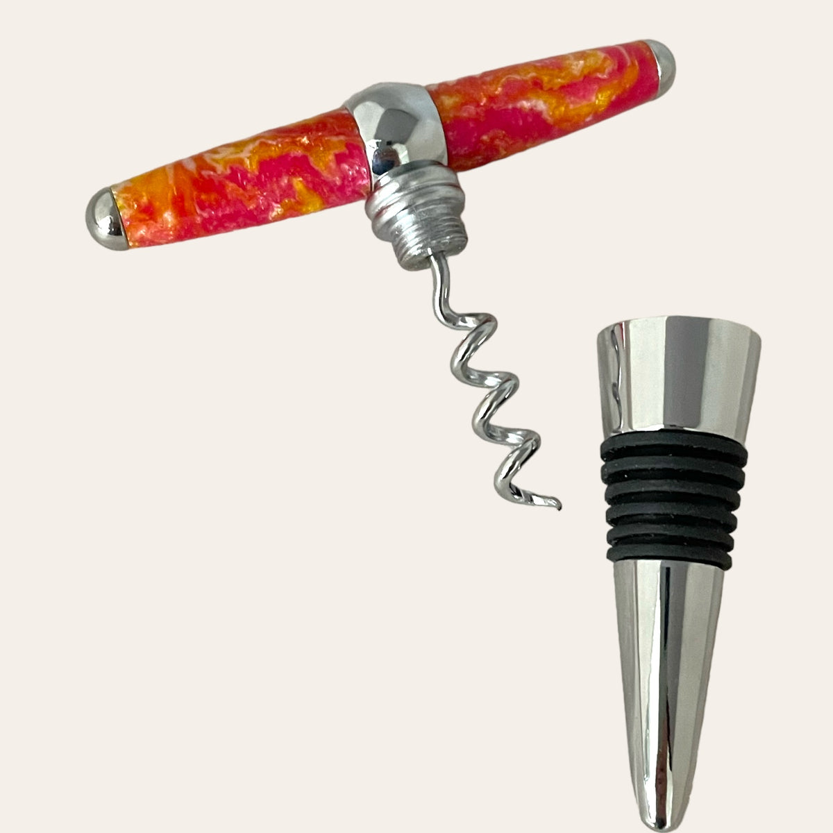 Lotus Flower Hand Turned  T-Handle Winetopper Corkscrew