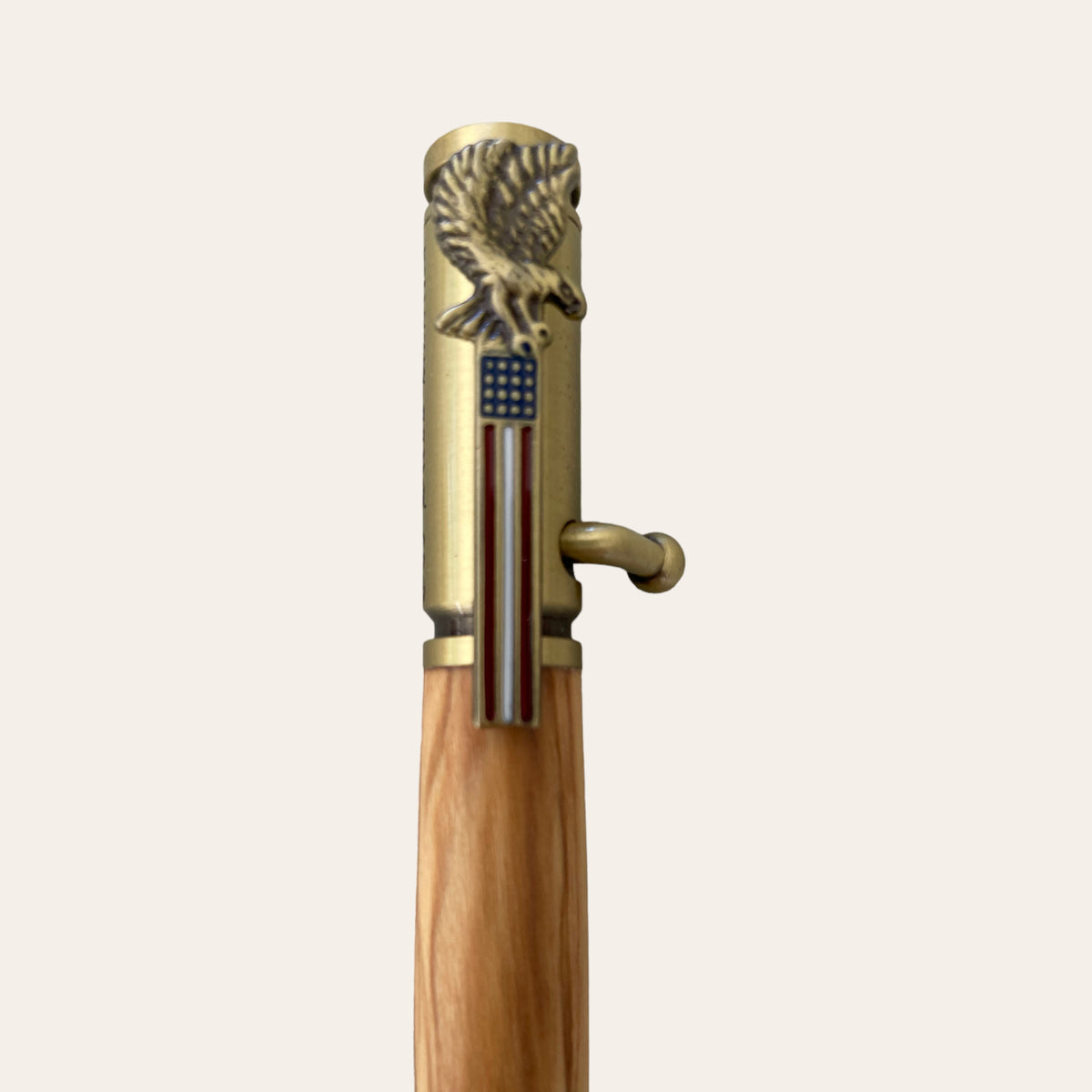 Bald Eagle Patriotic Refillable Pen With Brass Trim- Olive Wood
