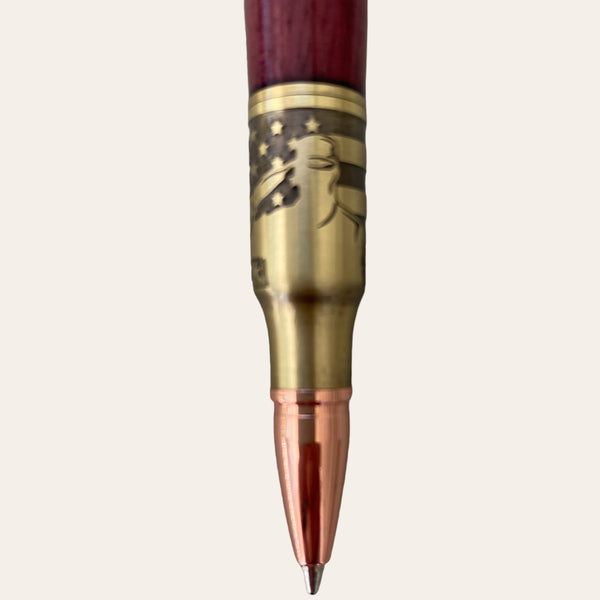 Salute The Troops Bolt Action Hand Turned Pen with Purpleheart Wood
