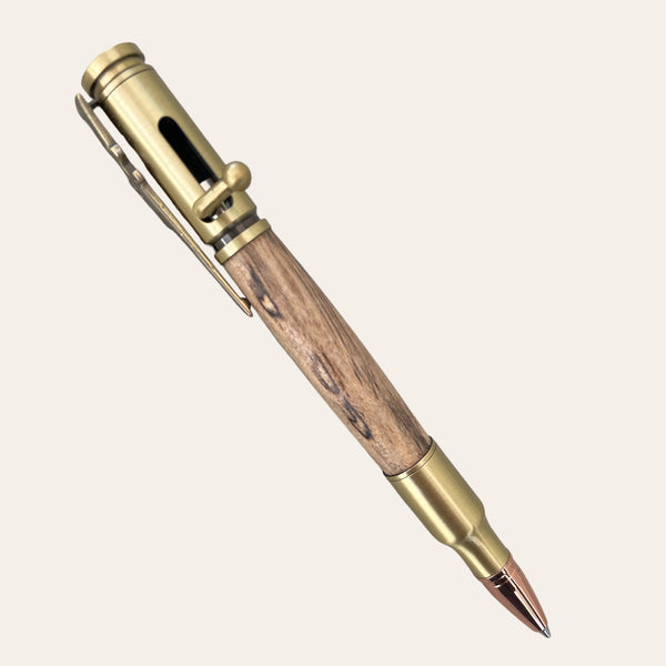 30 Caliber Rifle Bolt Action Pen with Antique Brass - Spalted Maple Wood