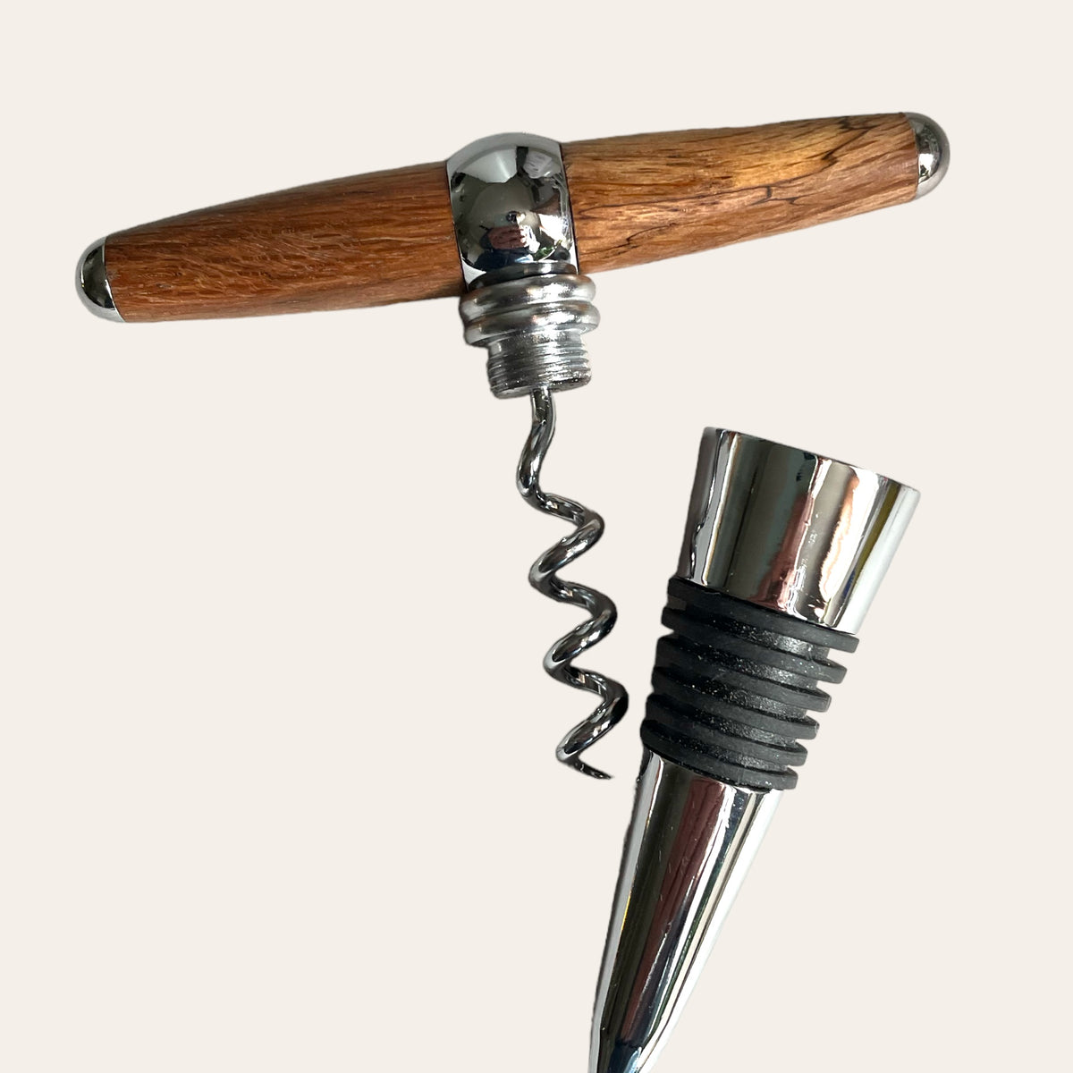 Laurel Oak Wood Hand Turned  T-Handle Winetopper Corkscrew