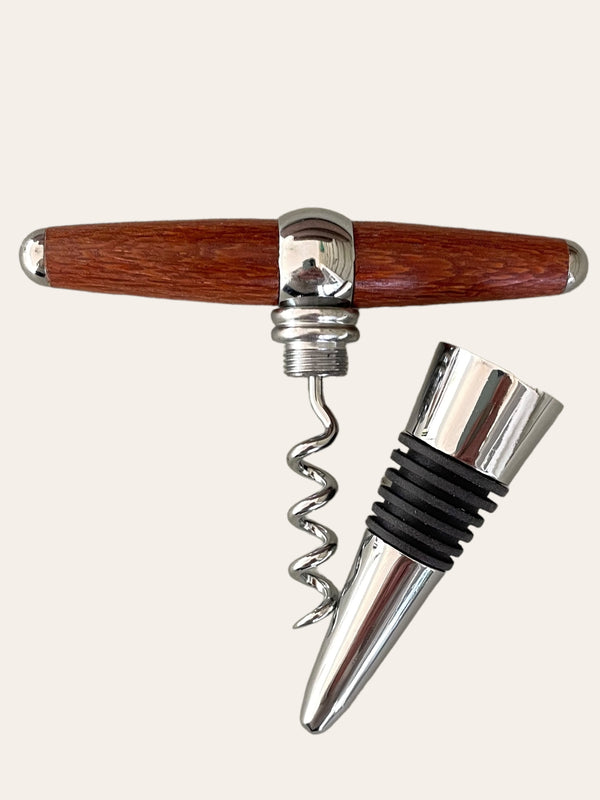 Leopard Wood Hand Turned  T-Handle Winetopper Corkscrew