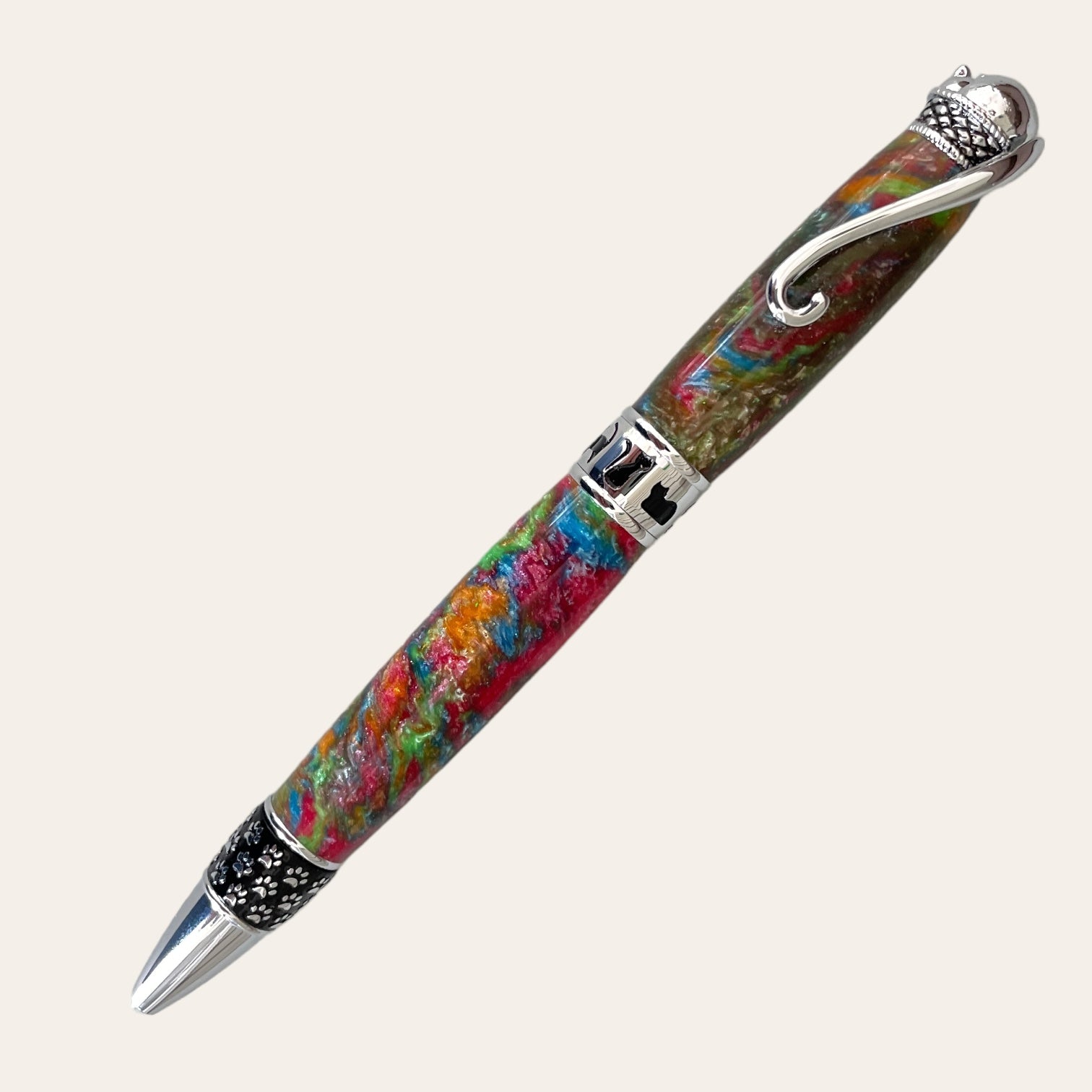 Double Dyed Burl Hand Turned Pen, Custom Hand Made Twist Pen, Unique Multi-colored Pattern, Fathers top Day Gift, Birthday Gift