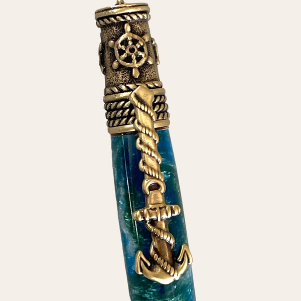 Nautical Theme Hand Turned Pen With Antique Brass Trim- Under The Sea