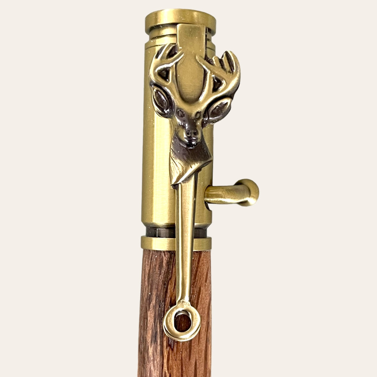Hand Turned Deer Hunter Bolt Action with Antique Brass - Laurel Oak Wood
