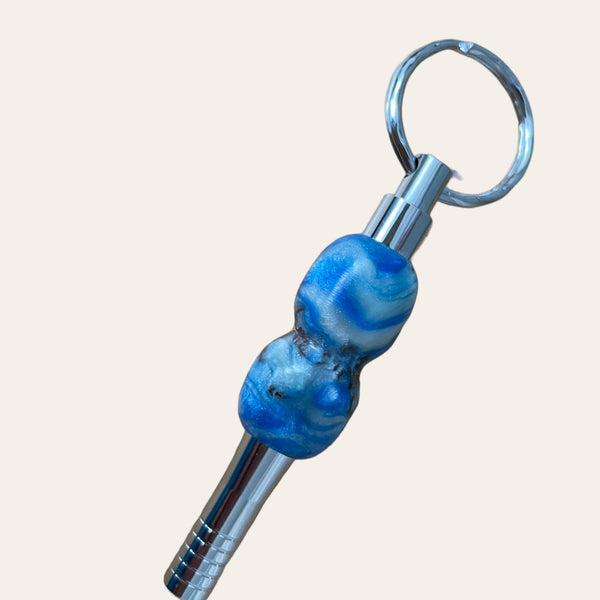 Blue Sweet Gum Pod in Resin Key Chain with Safety Whistle