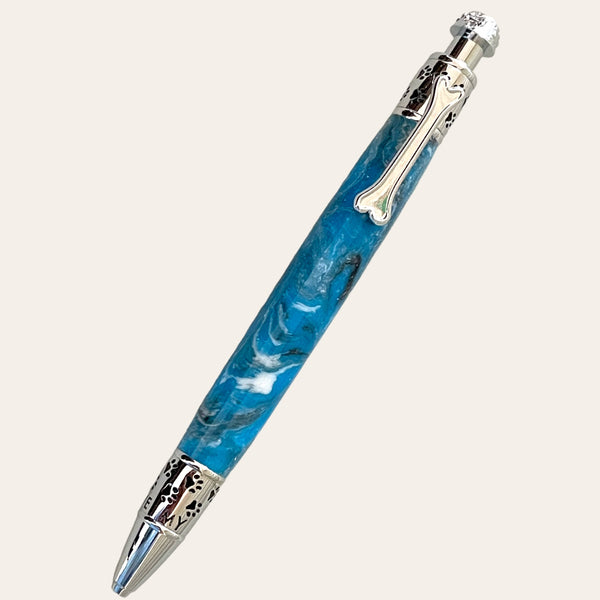 Resin Dog Click Pen With Chrome Trim - Bluebird