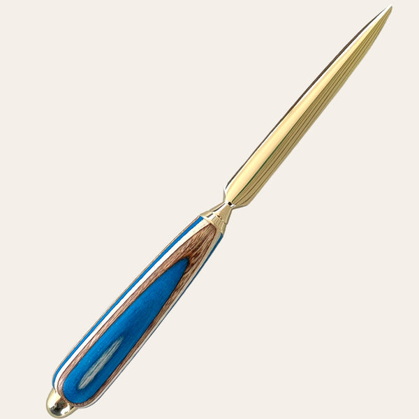 Spectraply Wood Hand Turned Letter Opener - Blue Wave