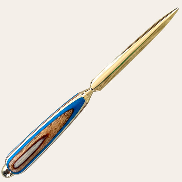 Spectraply Wood Hand Turned Letter Opener - Blue Wave