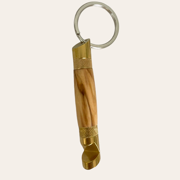Brass Hand Turned Bottle Opener Keychain- Bethlehem Olive Wood