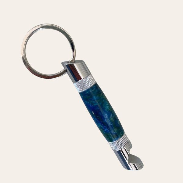 Chrome Hand Turned Bottle Opener Resin Keychain- Under The Sea