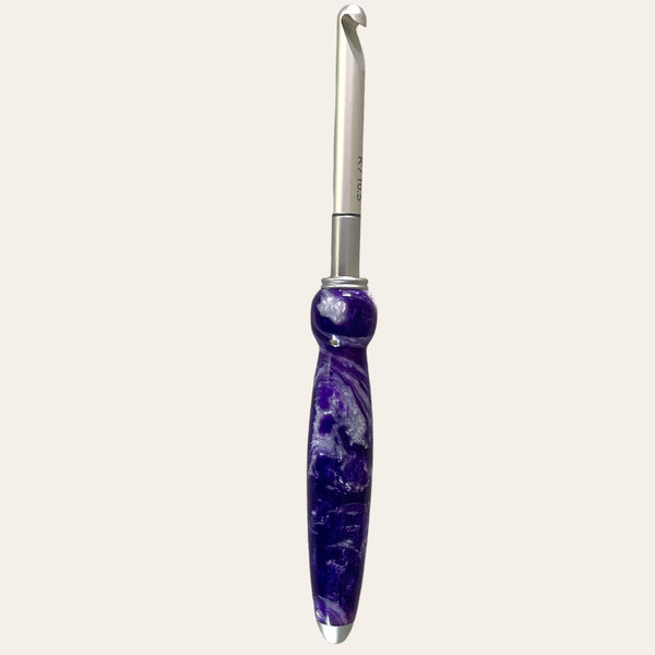 Purple Passion Hand Turned Resin Crochet Handle with Nine Interchangeable Hooks