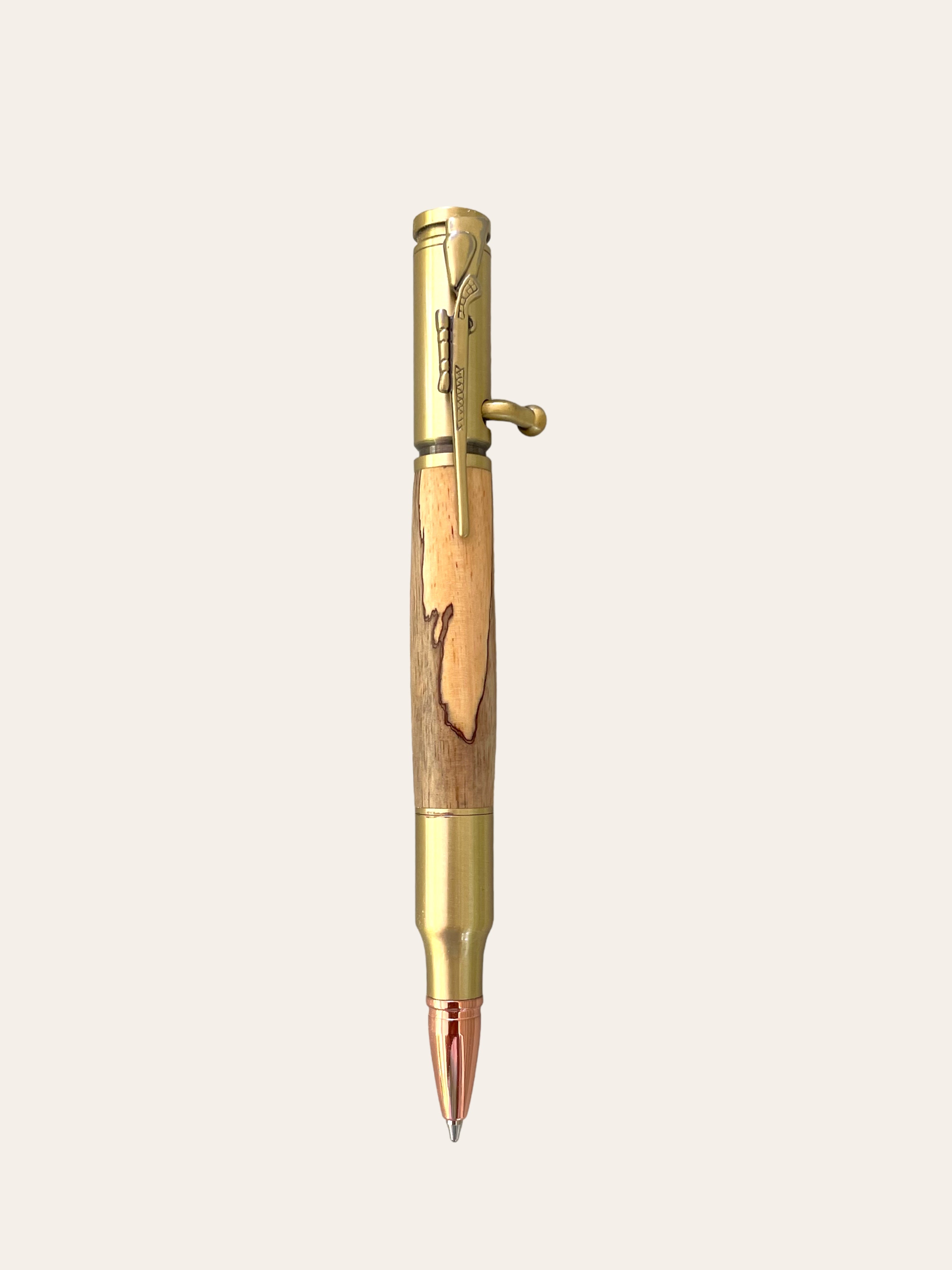 Bolt Action ballpoint bullet pen, .30 caliber in brass wire cheapest braid with an antique brass hardware finish, my Item 102330