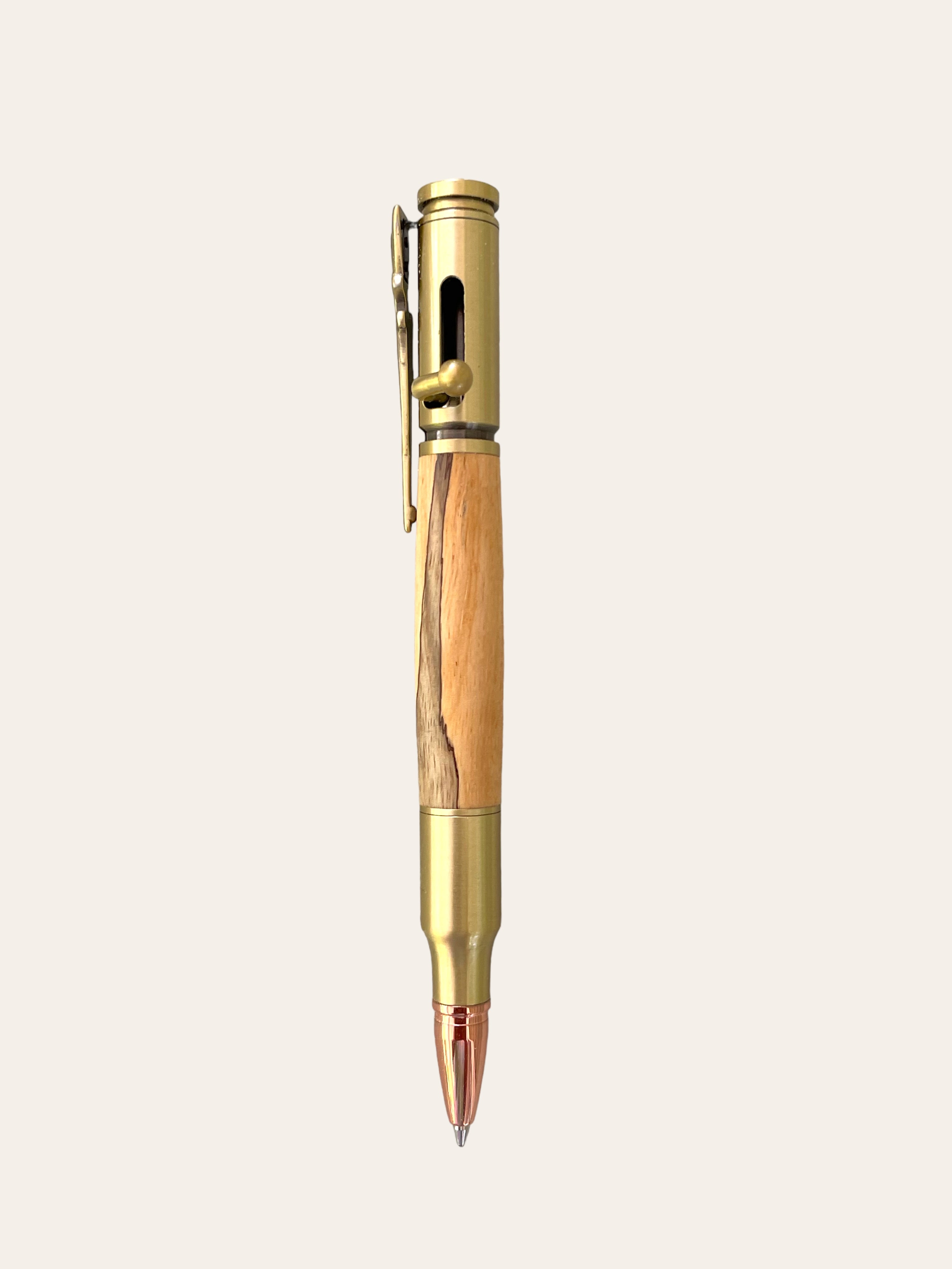 30 Caliber Bolt top Action Pen with Rifle Case for Sale, Featuring Premium Curly Walnut, Gift Idea for Hunter (98)