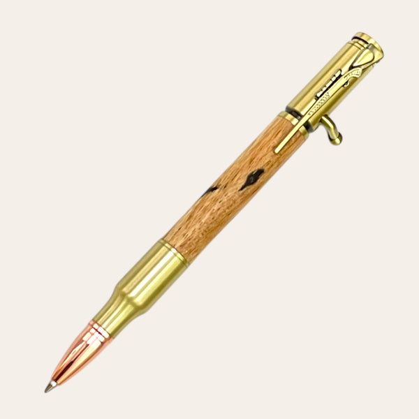 30 Caliber Rifle Bolt Action Pen with Antique Brass - Wormy Chestnut