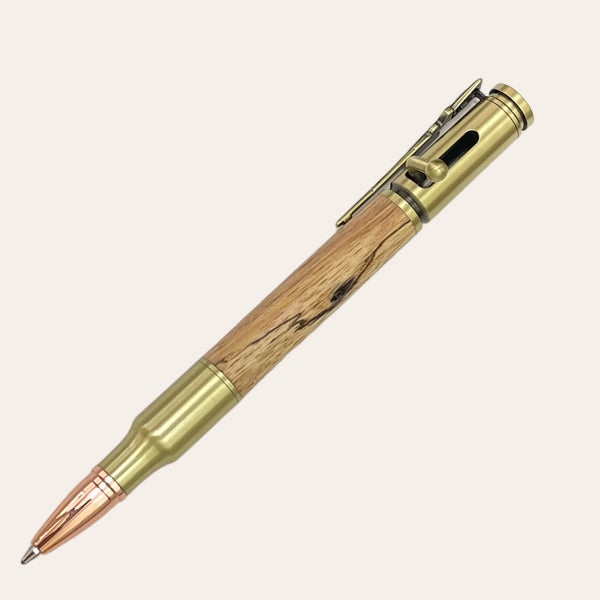 30 Caliber Rifle Bolt Action Pen with Antique Brass - Wormy Chestnut