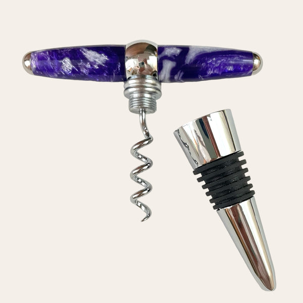 A T-Handle Wine-topper With Built in Corkscrew in Purple Passion from Paul's Hand Turned Creations.