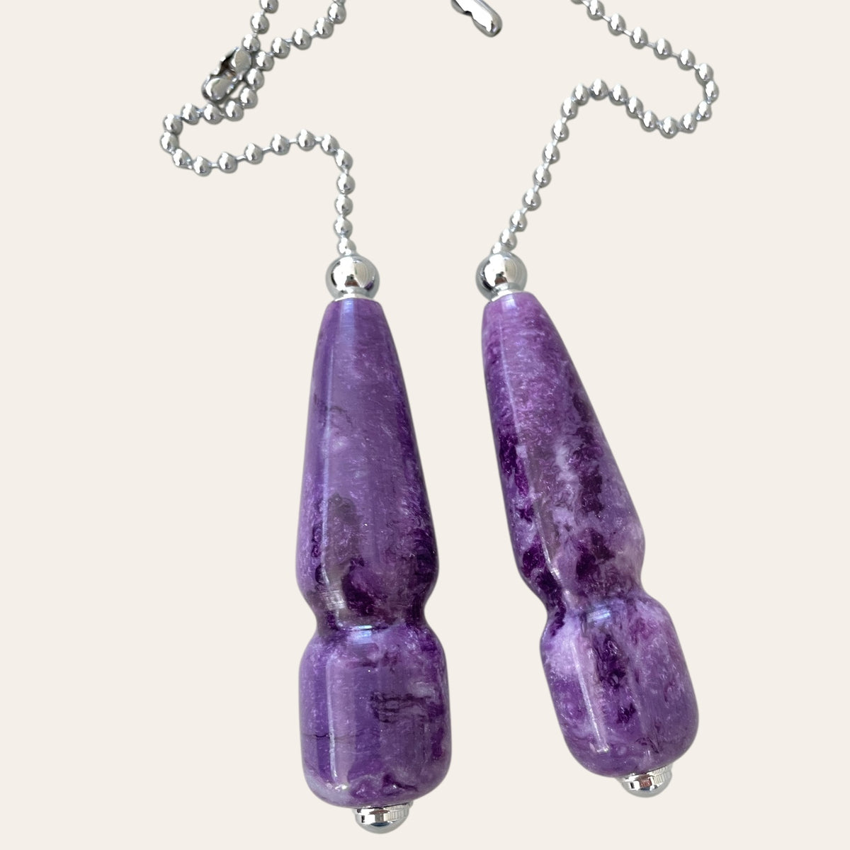 Paul's Lilac Resin Fan Pulls: Set of 2 Silver Chains, Perfect for Ceiling Fans.