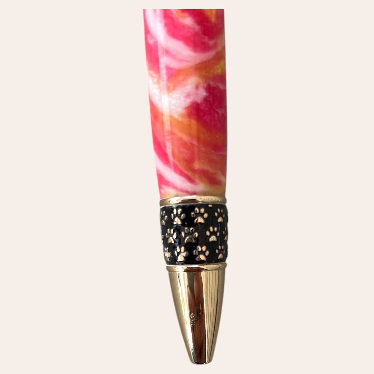 Hand-turned pen with a lotus flower barrel and gold trim by Paul's Hand Turned Creations.