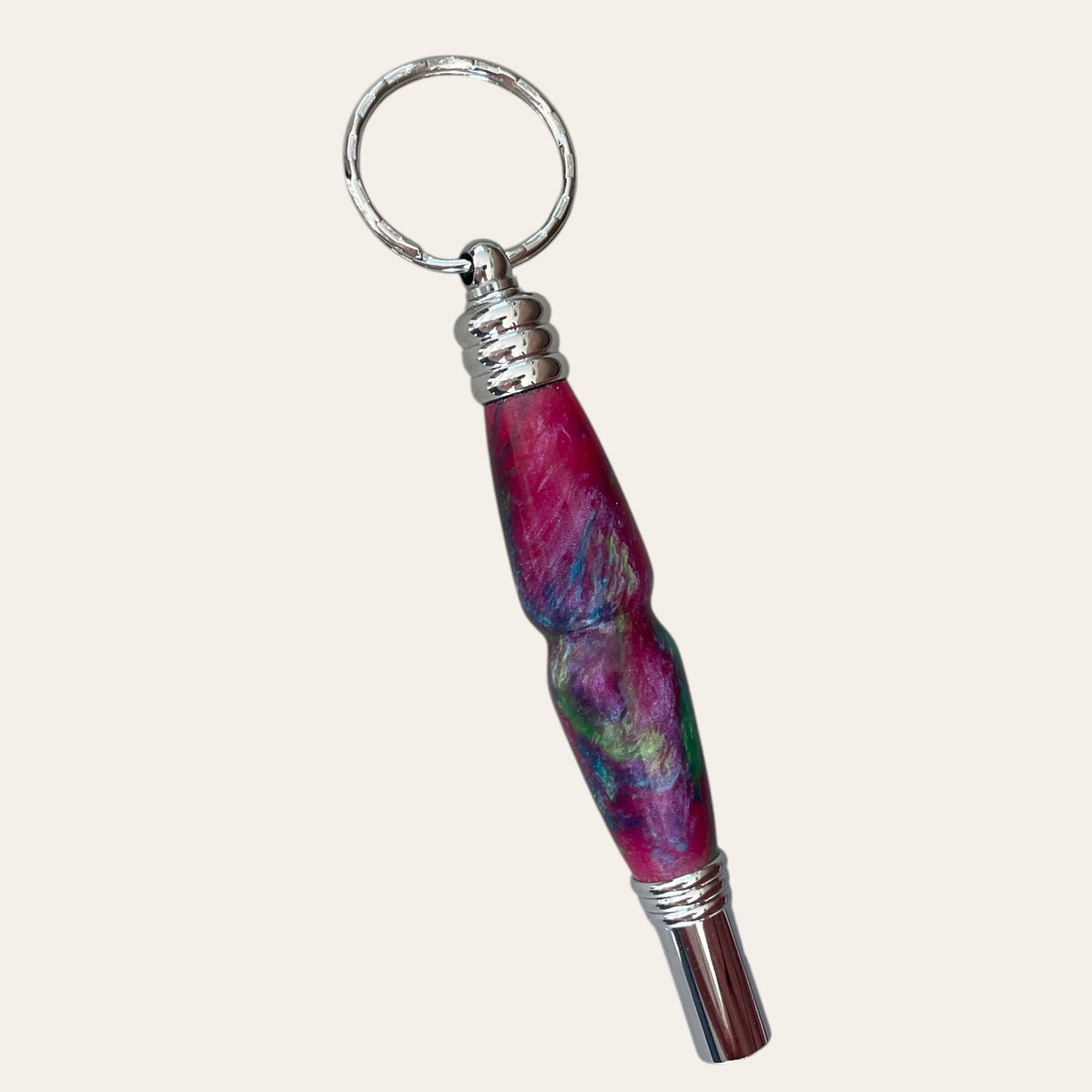 Colorful Managarie keychain with whistle by Paul's Hand Turned Creations.