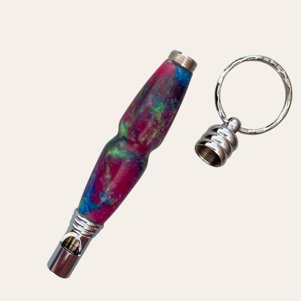 Managarie Whistle Keychain: metal cap, secret compartment—Paul's Hand Turned Creations.