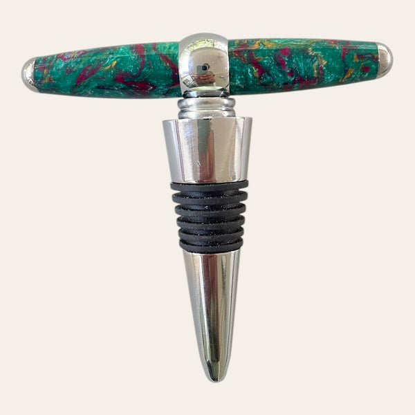 Mystical resin T-handle winetopper by Paul's Hand Turned Creations with corkscrew.