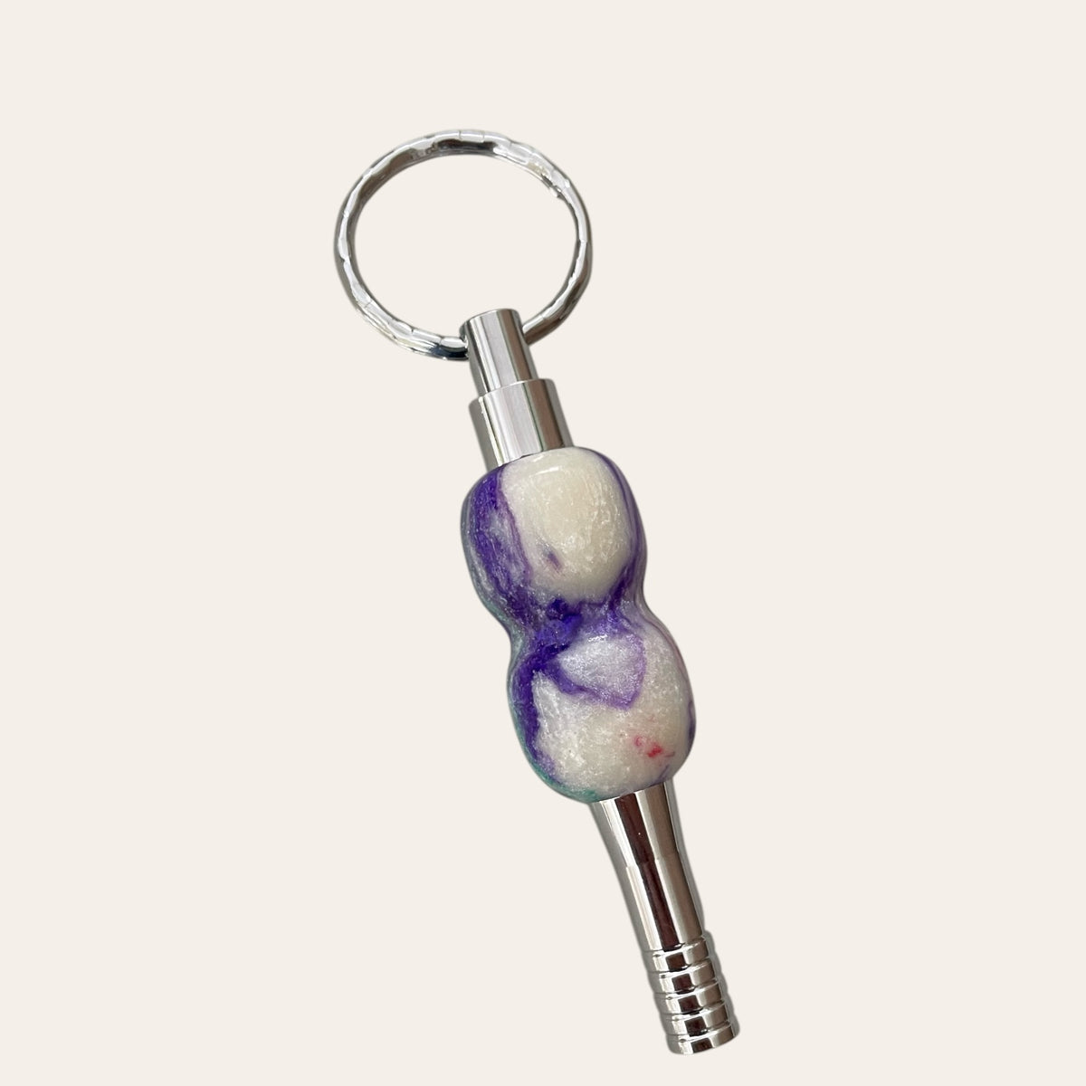 Resin Key Chain with whistle, marbled bead design; by Paul's Hand Turned Creations.